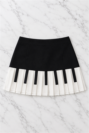 Siyah Piano Pileli Grunge Y2K Etek