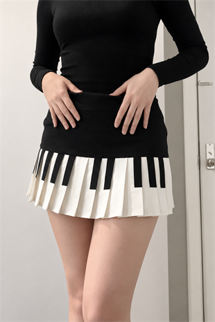 Siyah Piano Pileli Grunge Y2K Etek