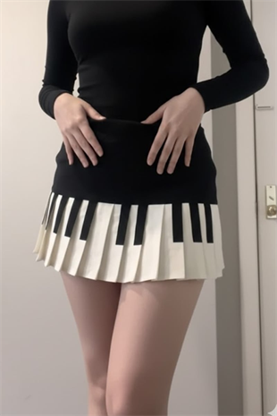 Siyah Piano Pileli Grunge Y2K Etek