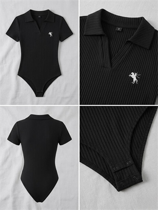 Siyah Polo Yaka Fitilli Likralı Premium Zıbın