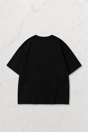 Siyah Preacher Baskılı Kısa Kol Oversize T-Shirt