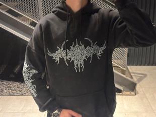 Siyah Punk Gothic Vintage Kapüşonlu Sweatshirt