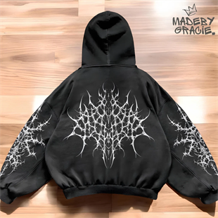 Siyah New Punk Gothic Vintage Kapüşonlu Sweatshirt