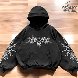 Siyah New Punk Gothic Vintage Kapüşonlu Sweatshirt