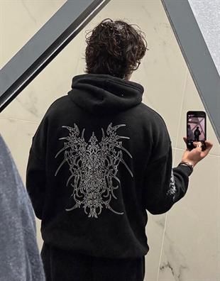 Siyah Punk Gothic Vintage Kapüşonlu Sweatshirt