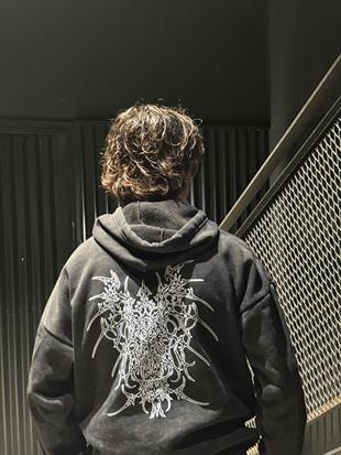 Siyah Punk Gothic Vintage Kapüşonlu Sweatshirt