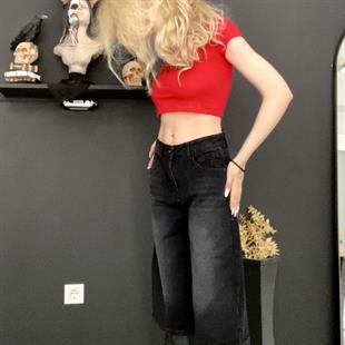 Siyah Retro Eskitme Premium Kot Şort