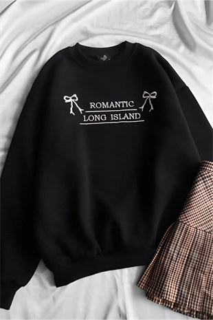 Siyah Romantic Long Island 3 İplik Şardonlu Sweatshirt