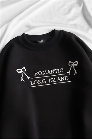 Siyah Romantic Long Island 3 İplik Şardonlu Sweatshirt