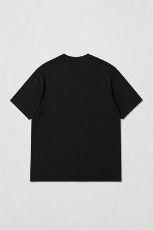 Siyah Rönesans Kız Baskılı Kısa Kol Oversize T-Shirt