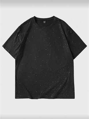 Siyah Shine Parıltılı Simli Oversize Unisex T-shirt