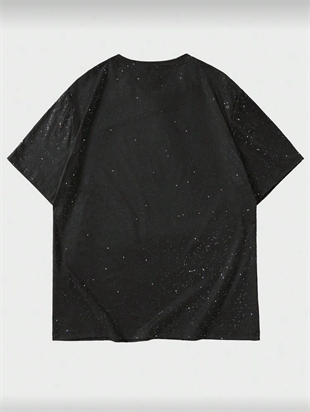 Siyah Shine Parıltılı Simli Oversize Unisex T-shirt
