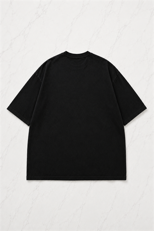 Siyah Sılent Hıll Baskılı Unisex Oversize T-shirt