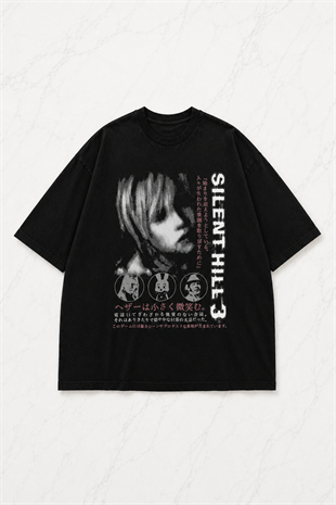 Siyah Sılent Hıll Baskılı Unisex Oversize T-shirt