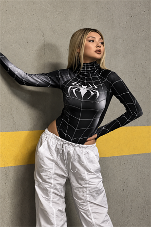 Siyah Spider Çıtçıtlı Uzun Kollu Body