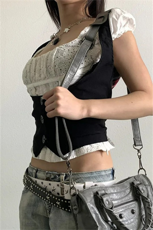Siyah Steampunk Racerback Yelek