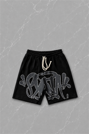 Siyah Street Graffiti Beyaz Unisex T-shirt & Şort Takım