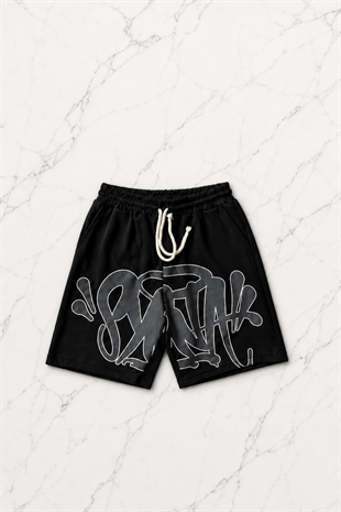 Siyah Street Graffiti Beyaz Unisex T-shirt & Şort Takım