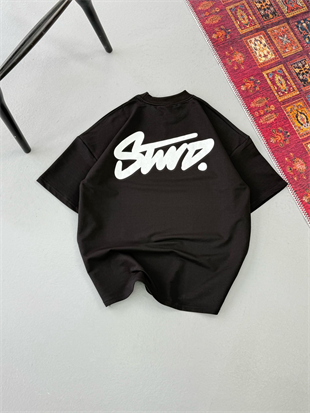 Siyah Swd Sırt Baskılı Oversize Kısa Kol Tshirt