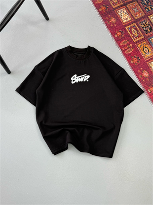 Siyah Swd Sırt Baskılı Oversize Kısa Kol Tshirt