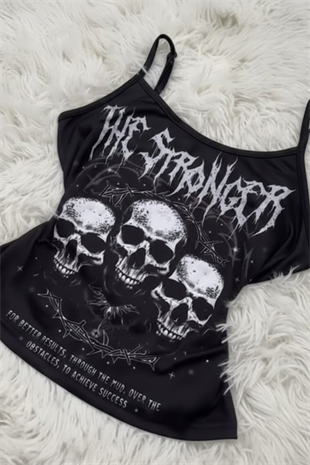 Siyah The Stronger Gotik Y2K Askılı Crop