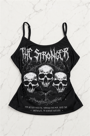 Siyah The Stronger Gotik Y2K Askılı Crop