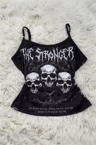 Siyah The Stronger Gotik Y2K Askılı Crop