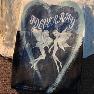 Siyah Two Angels Oversize Unisex T-shirt