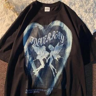 Siyah Two Angels Oversize Unisex T-shirt