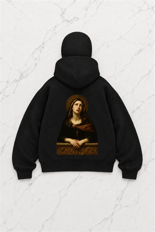 Siyah Unisex Kar Maskeli Crisa Lisa Baskılı Oversize Hırka