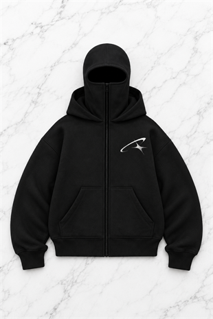 Siyah Unisex Kar Maskeli Crisa Lisa Baskılı Oversize Hırka
