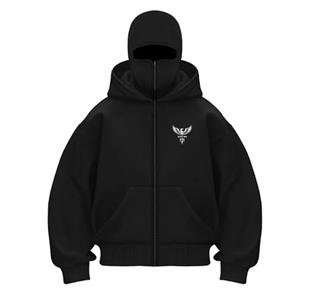 Siyah Unisex Kar Maskeli Kapüşonlu Oversize Hırka 