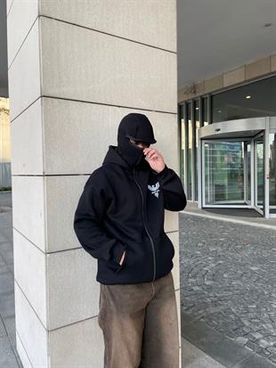 Siyah Unisex Kar Maskeli Kartal Hırka 