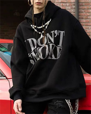Siyah Unisex Oversize Beyaz I Dont Smoke Parıltılı Taş Baskılı Sweatshirt