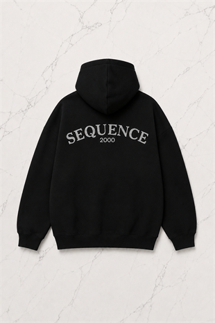Siyah Unisex Oversize Beyaz Sequence Parıltılı Taş Baskılı Sweatshirt