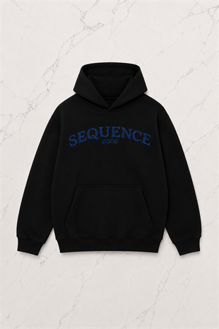 Siyah Unisex Oversize Mavi Sequence Parıltılı Taş Baskılı Sweatshirt