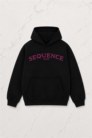 Siyah Unisex Oversize Pembe Sequence Parıltılı Taş Baskılı Sweatshirt