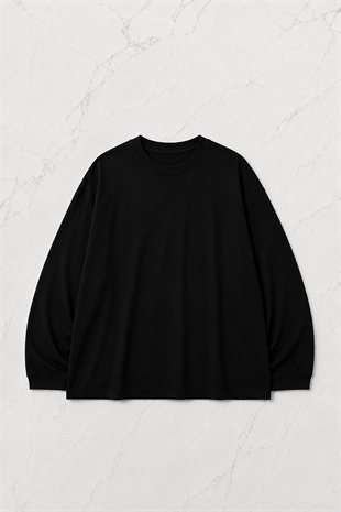 Siyah Unisex Sırt Baskılı Cherry Uzun Kol T-Shirt