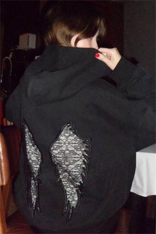 Siyah Wings Sırt Dantel Detaylı Oversize Sweatshirt