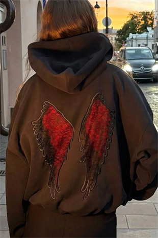 Siyah Wings Sırt Dantel Detaylı Oversize Sweatshirt