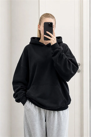 Siyah Wings Sırt Dantel Detaylı Oversize Sweatshirt