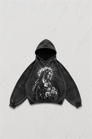 Siyah Women Sparklıng Flower Gothic Kapüşonlu Sweatshirt