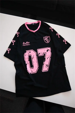 Siyah Y2k Ribbon Ballet Oversize T-Shirt