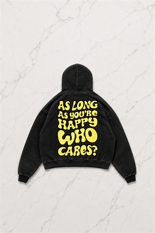 Siyah Yıkamalı Gothic As Long As YouRe  Kapüşonlu Sweatshirt