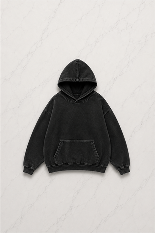 Siyah Yıkamalı Gothic As Long As YouRe  Kapüşonlu Sweatshirt