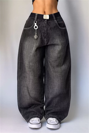 Siyah Yıkamalı Harajuku Baggy Y2K Pantolon