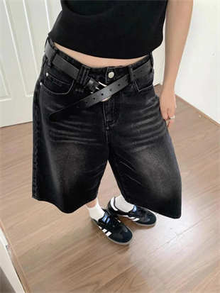 Siyah Yıkamalı Kumaş Y2K Unisex Baggy Oversize Kalıp Kot Pantolon Şort