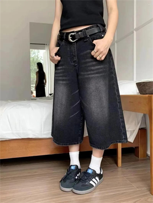 Siyah Yıkamalı Kumaş Y2K Unisex Baggy Oversize Kalıp Kot Pantolon Şort