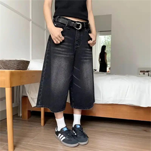 Siyah Yıkamalı Kumaş Y2K Unisex Baggy Oversize Kalıp Kot Pantolon Şort