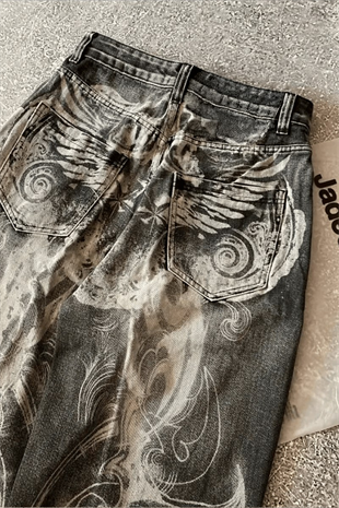 Siyah Yıkamalı Shadow Spine Yırtık Detaylı Gotik Y2K Unisex Baggy Pantolon
